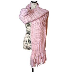 NWT Sh*t That I Knit Handcrafted Long Fringe Scarf, Blush Pink, New Soft Wool